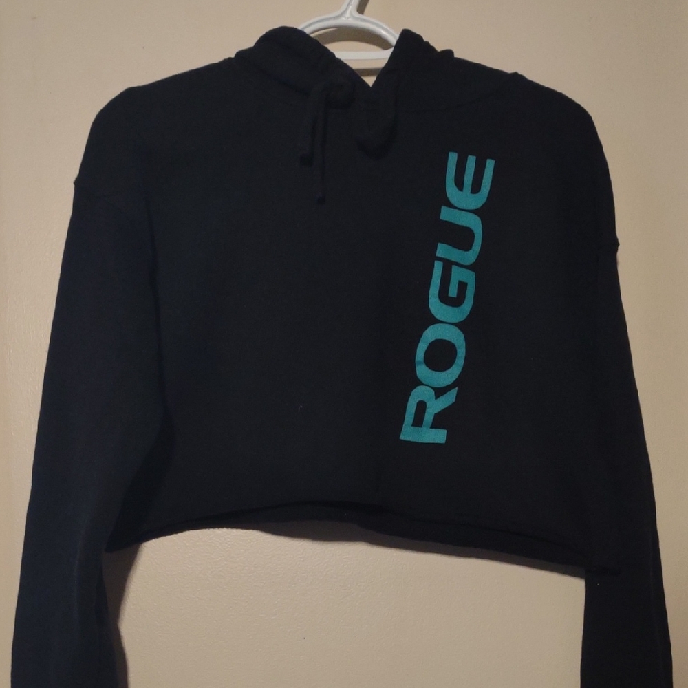 Rogue Fitness‎ Women's Small Black and Teal Cropped Hoodie